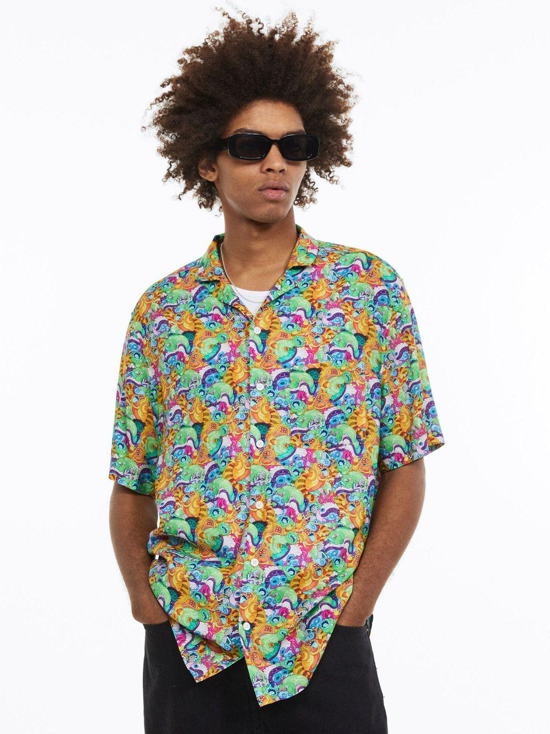 h&m men regular fit patterned resort shirt