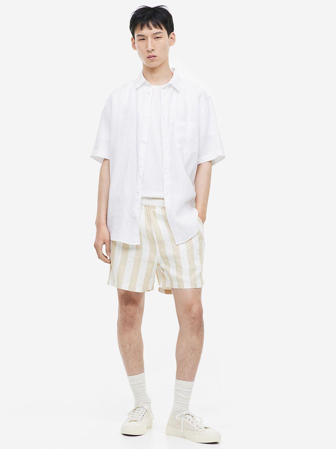 h&m men regular fit pure linen shorts