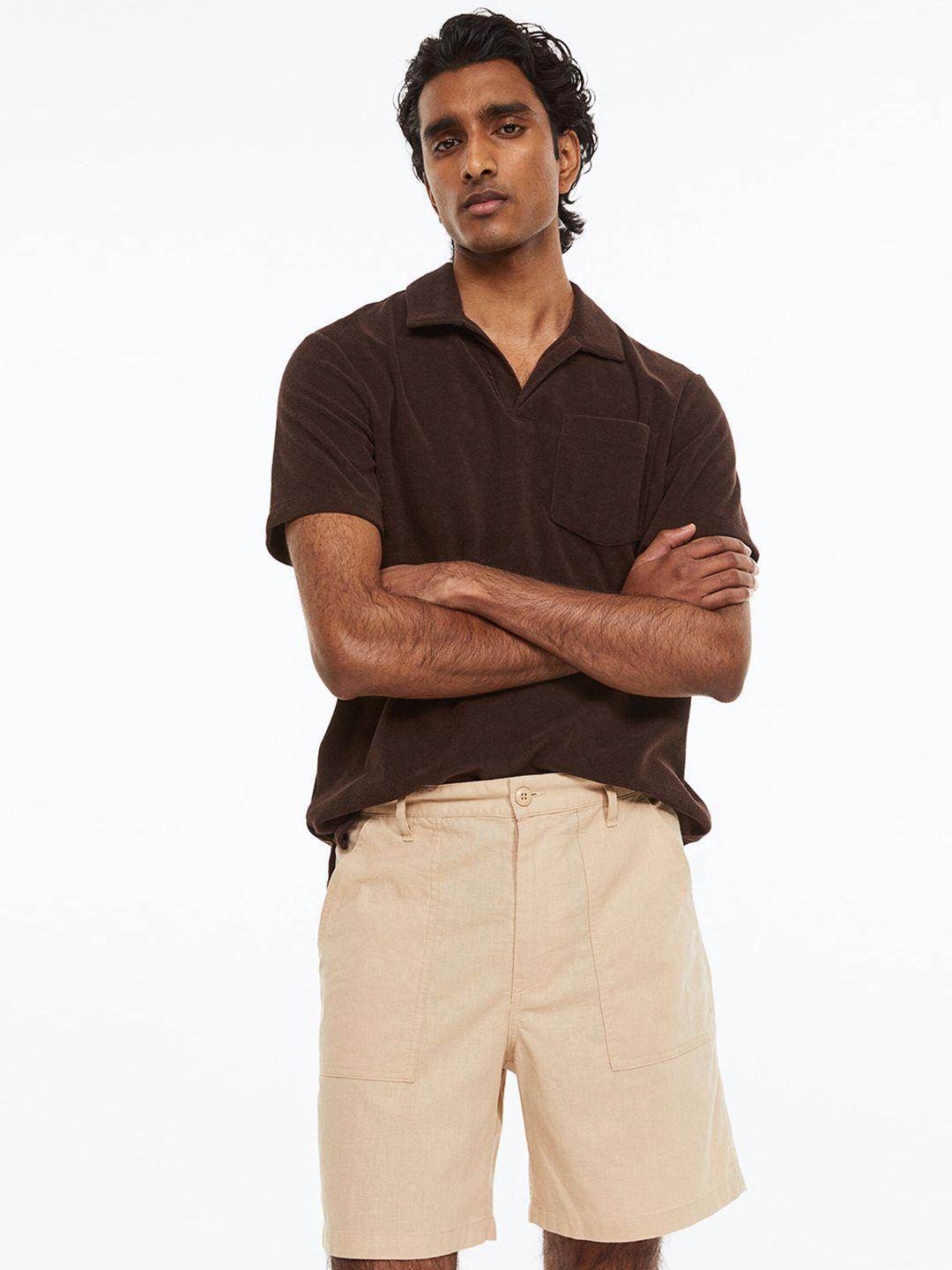 h&m men relaxed fit linen-blend shorts