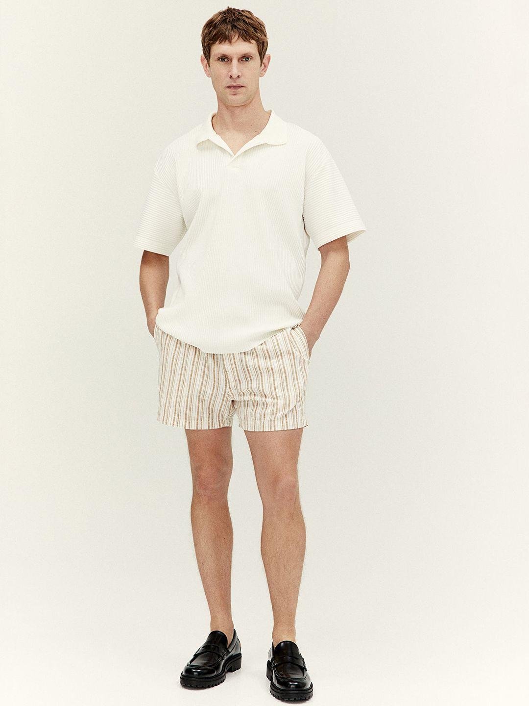 h&m men striped regular fit linen cotton shorts
