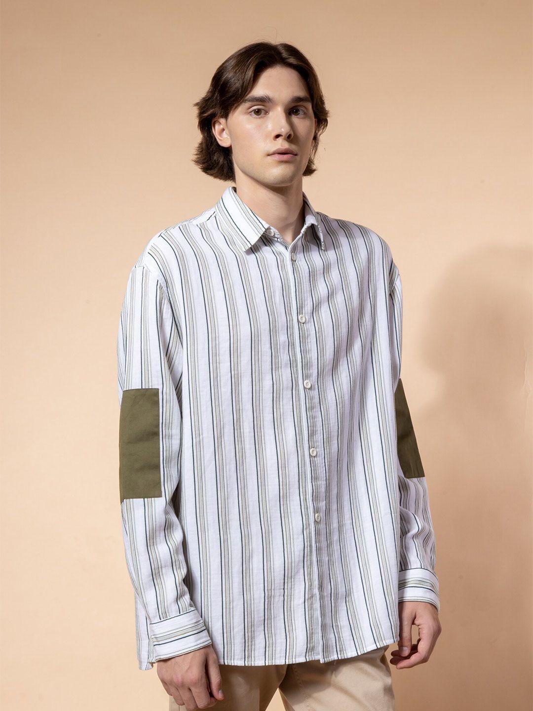 h&m men striped relaxed-fit full sleeve cotton shirt