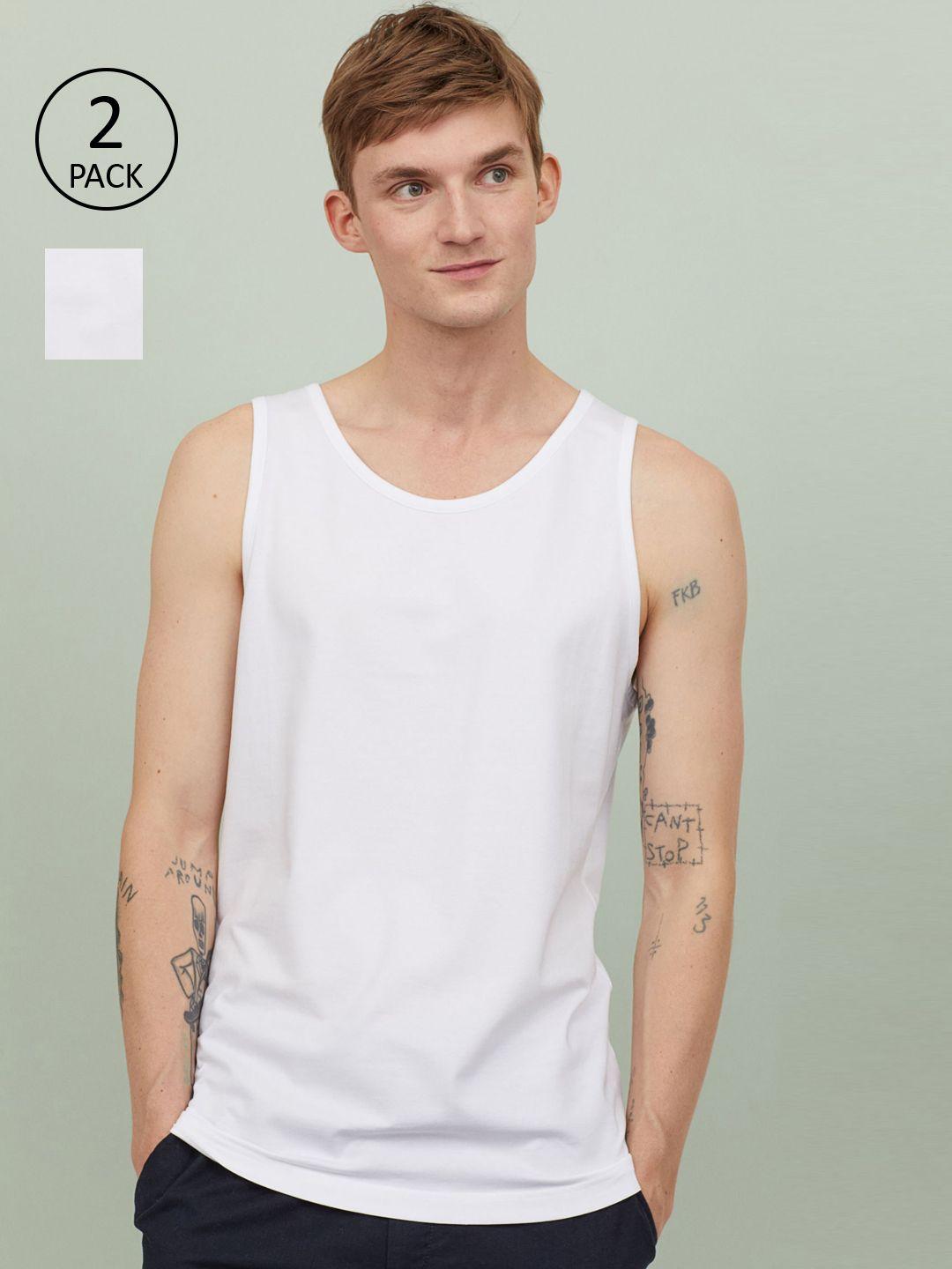 h&m men white solid 2-pack vest tops regular fit
