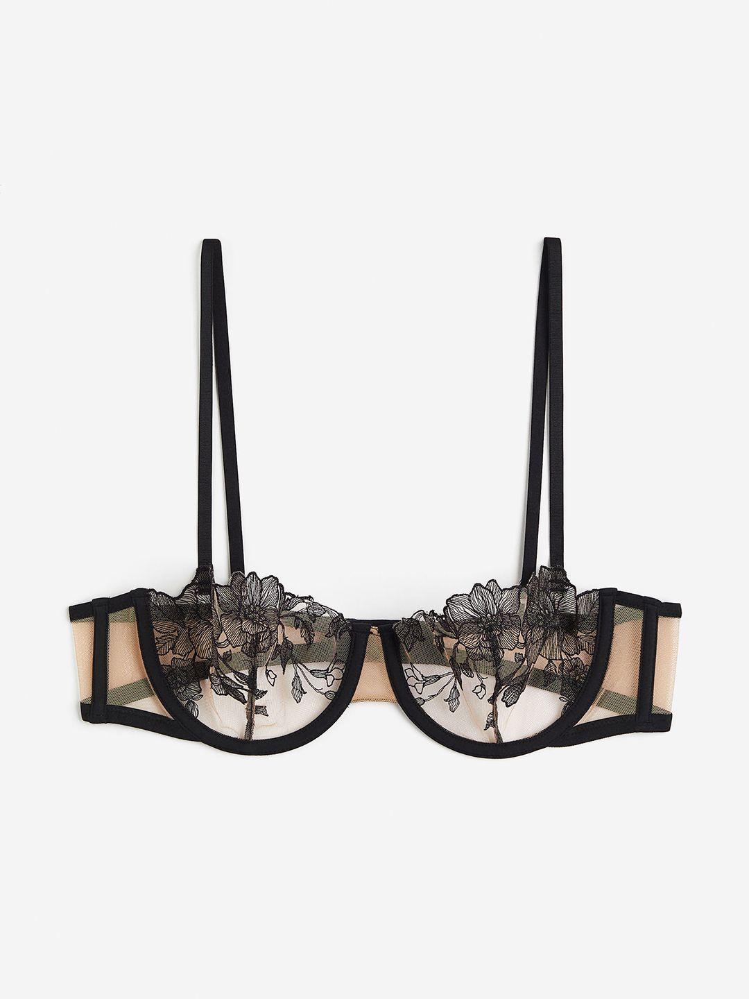 h&m non-padded embroidered balconette bra