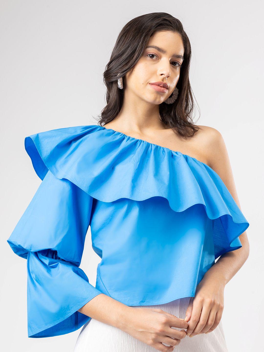 h&m one shoulder frill top