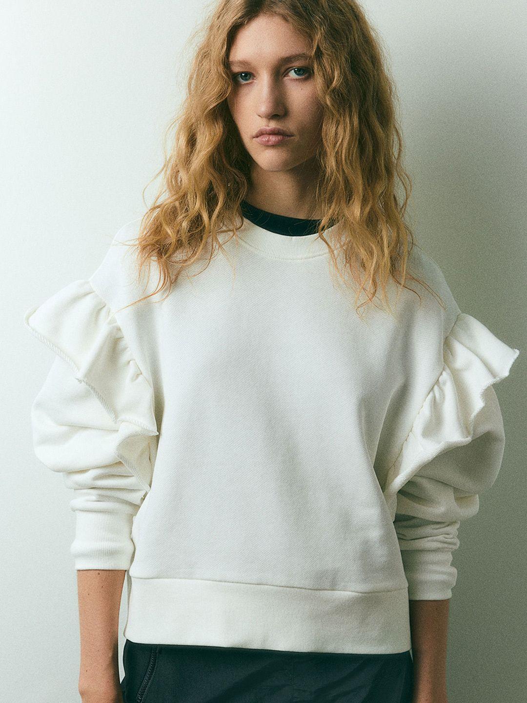 h&m oversized frill-trimmed pure cotton sweatshirt