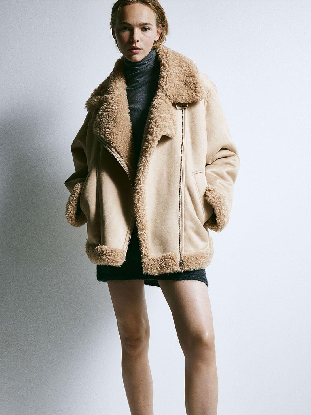 h&m oversized teddy-lined jacket