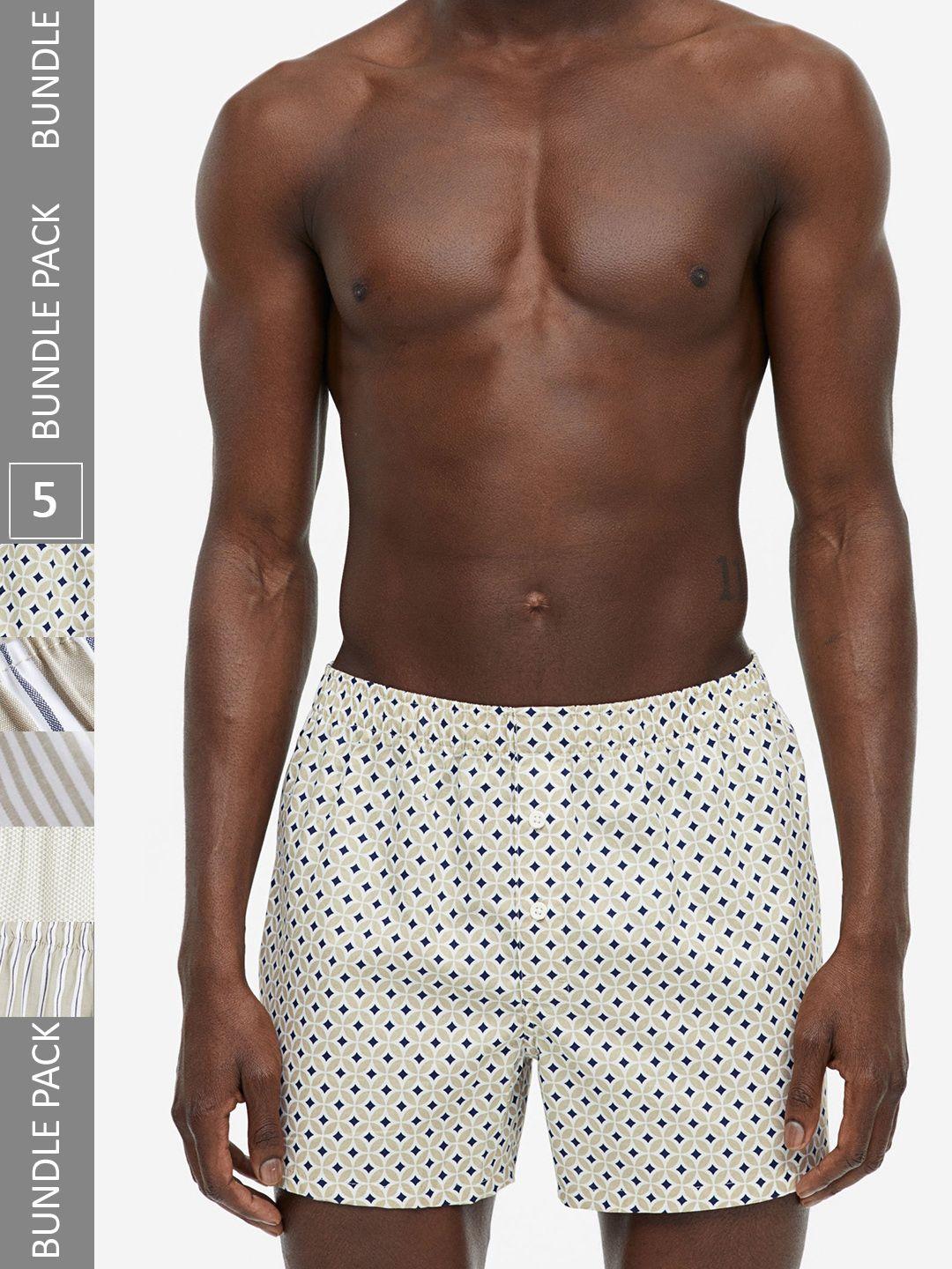 h&m pack of 5 printed woven cotton boxer shorts