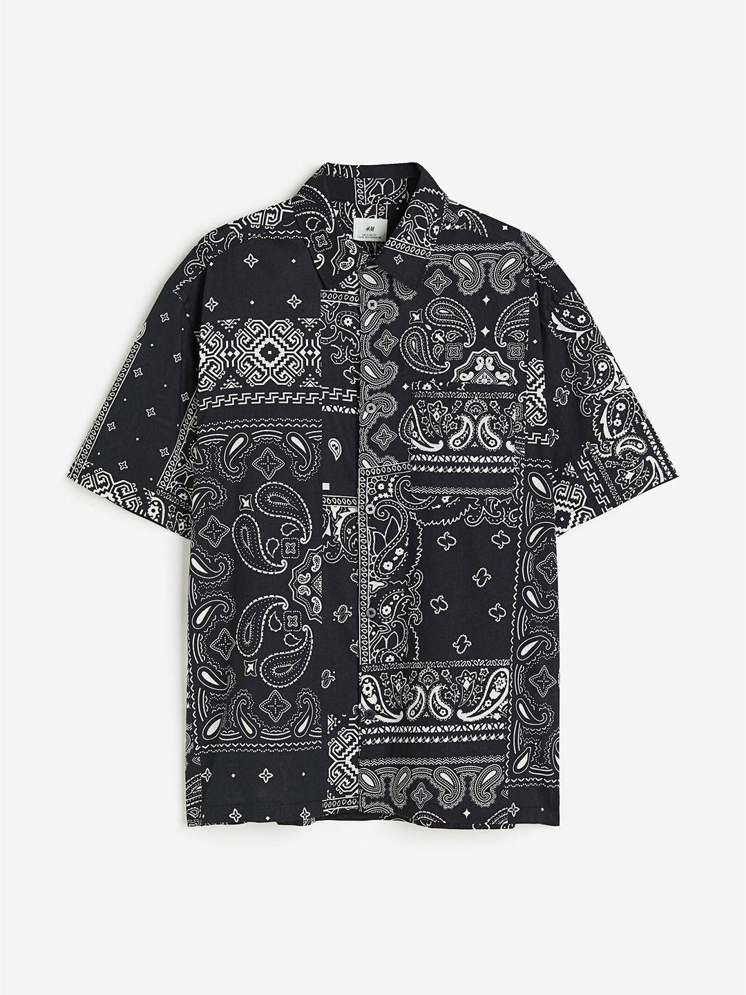h&m paisley-print loose-fit pure cotton shirt