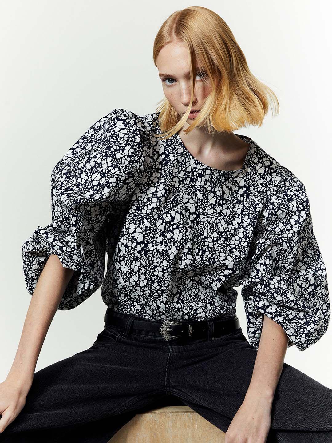 h&m patterned cotton blouse