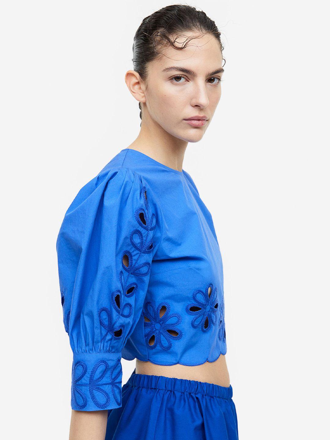 h&m puff-sleeved embroidered blouse