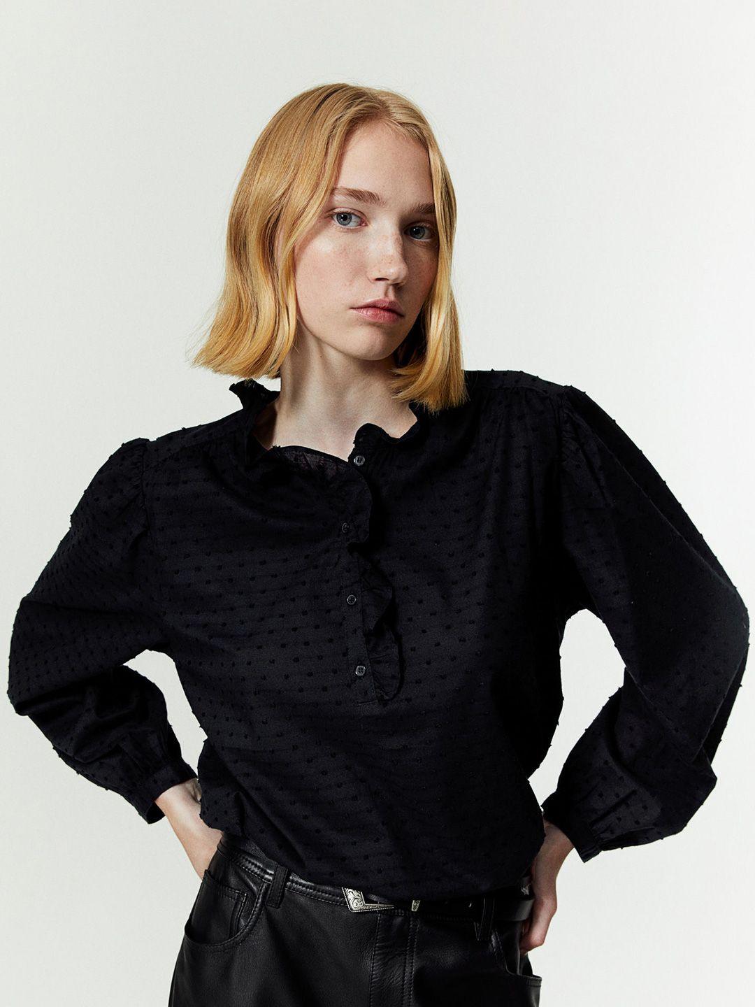 h&m pure cotton frill-trimmed pop-over blouse
