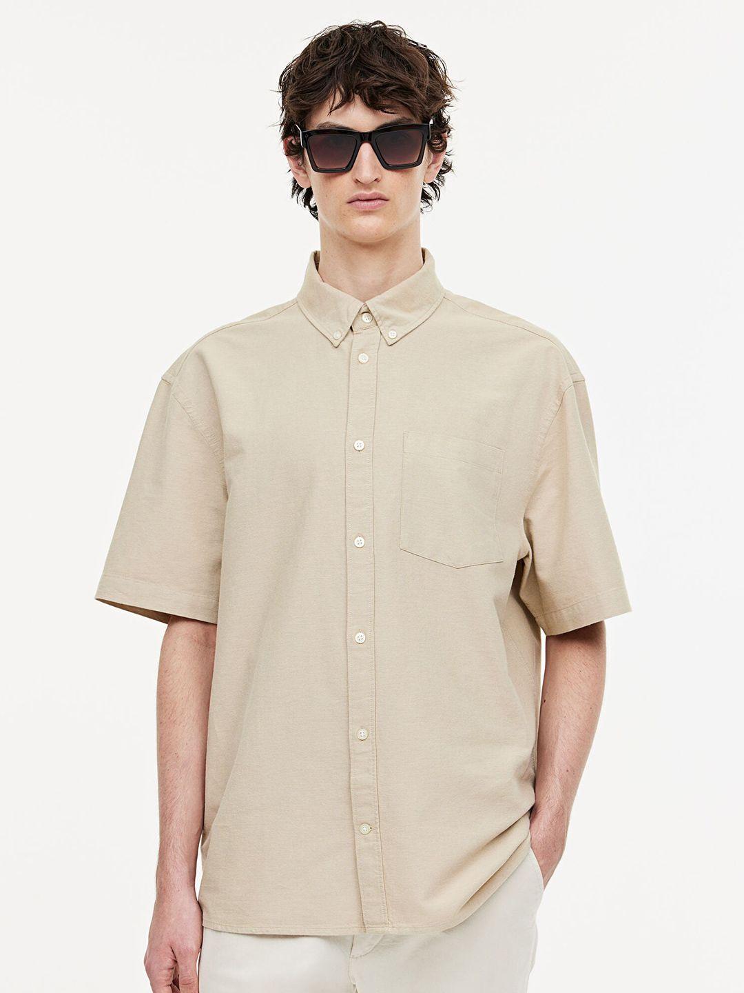 h&m pure cotton loose fit short-sleeved oxford shirt