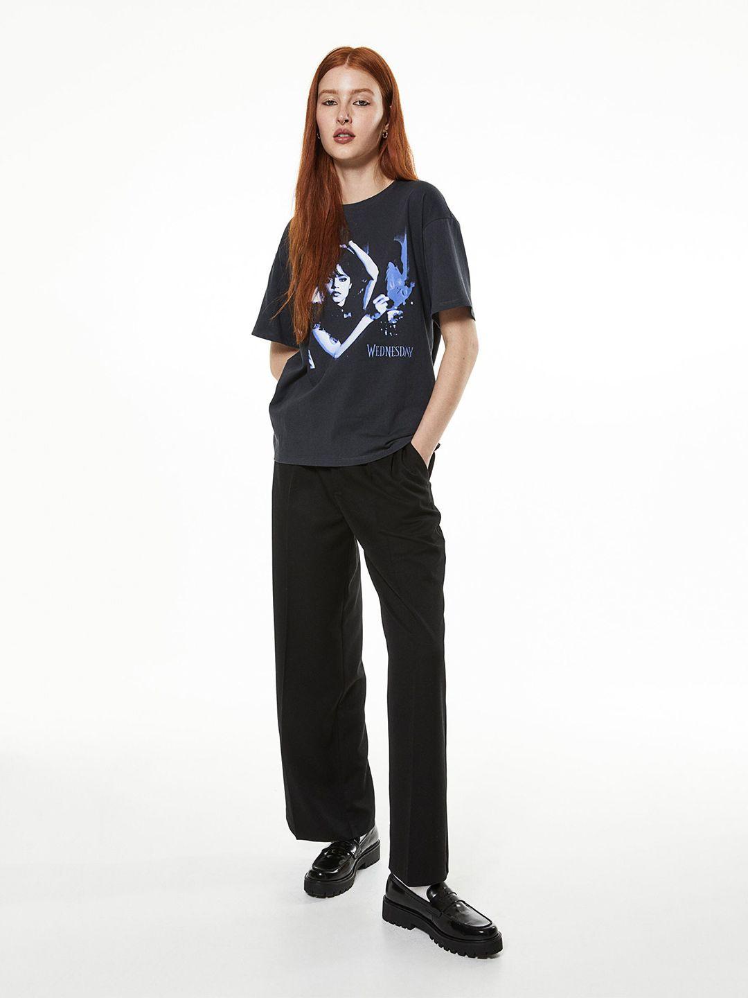 h&m pure cotton oversized printed t-shirt