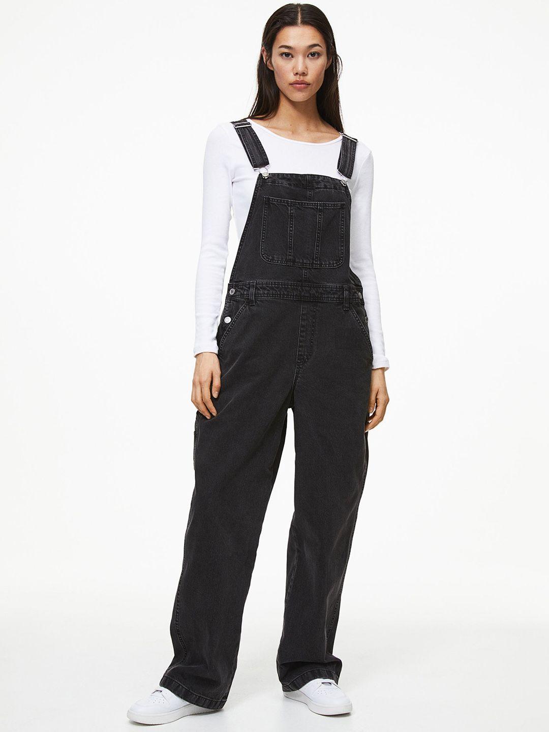 h&m pure cotton straight denim dungarees