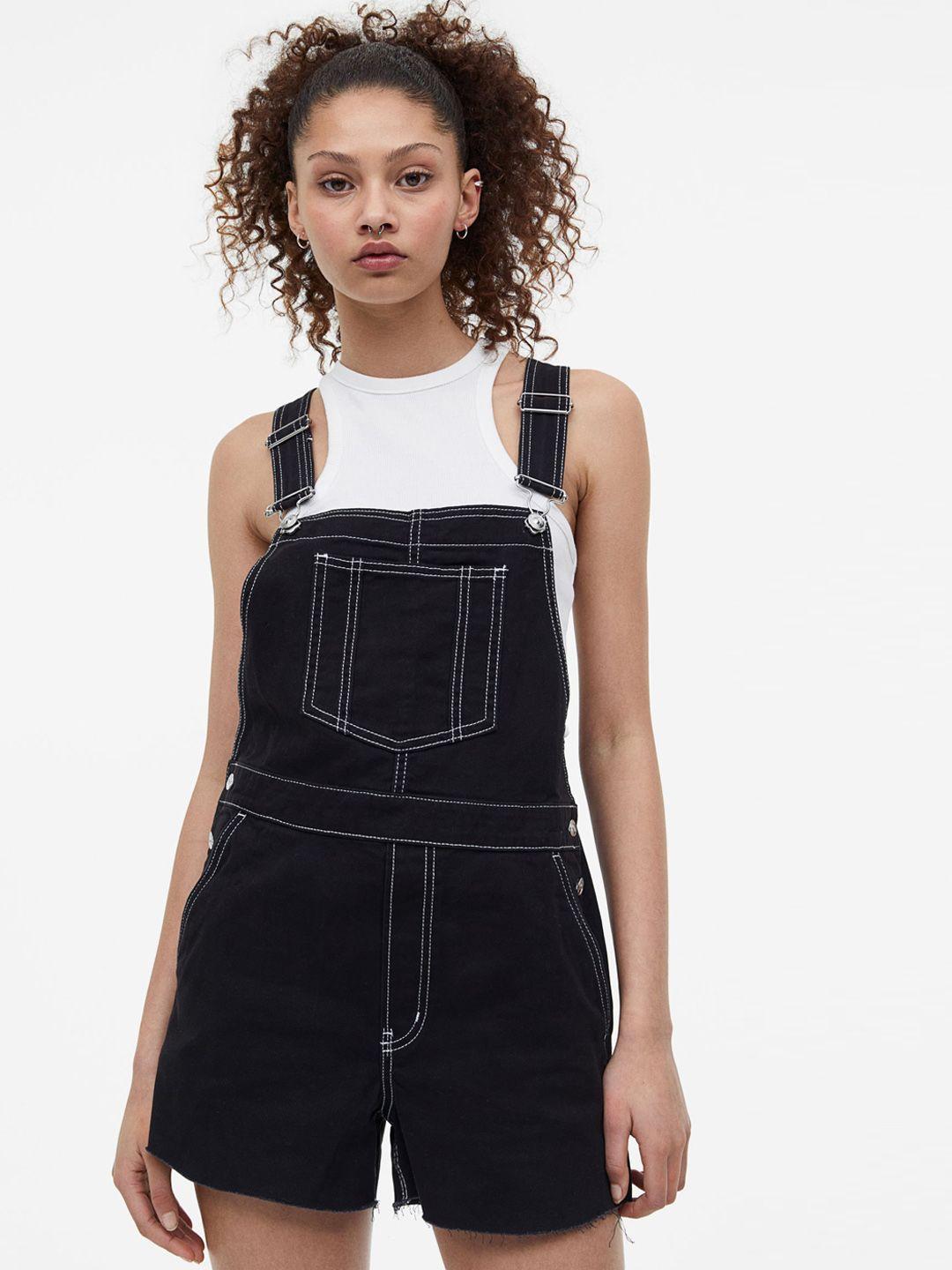 h&m pure cotton twill dungaree shorts