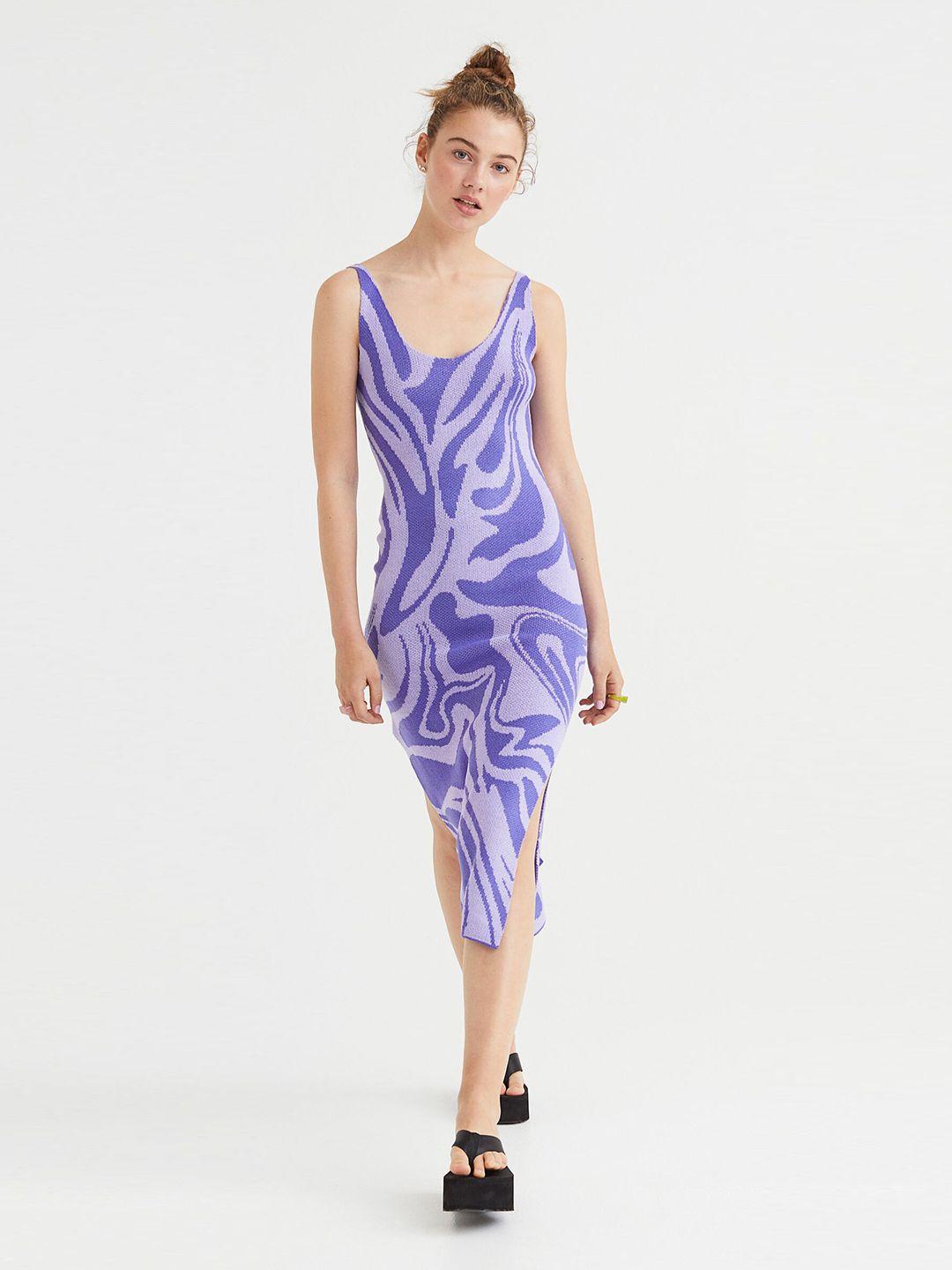 h&m purple printed knitted bodycon dress