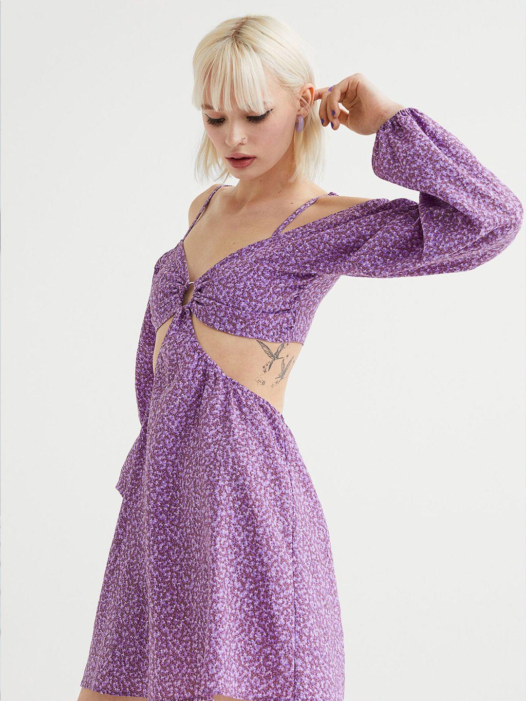 h&m purple short cut-out dress