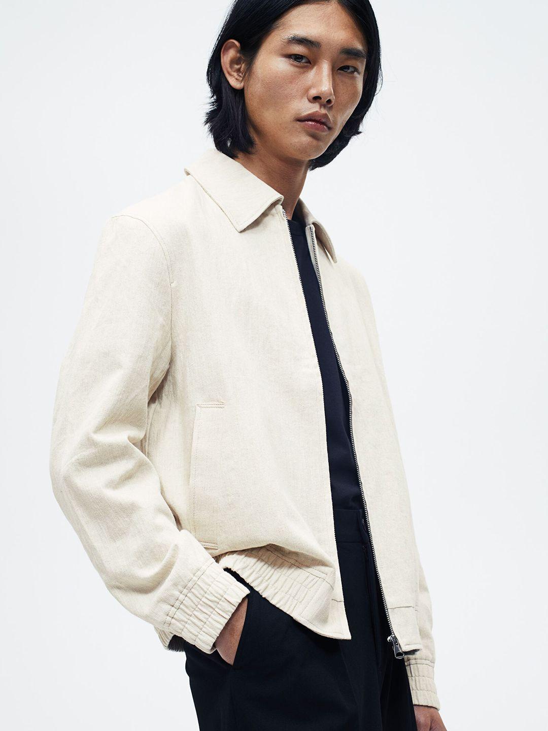 h&m regular fit linen-blend jacket