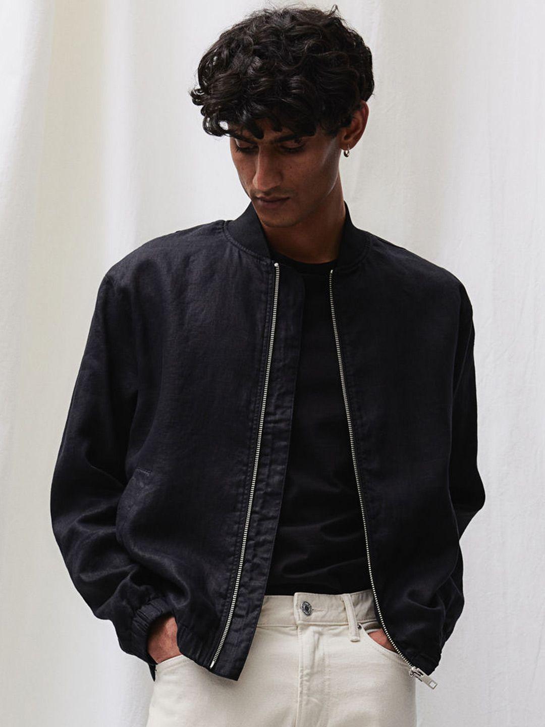 h&m regular fit pure linen bomber jacket