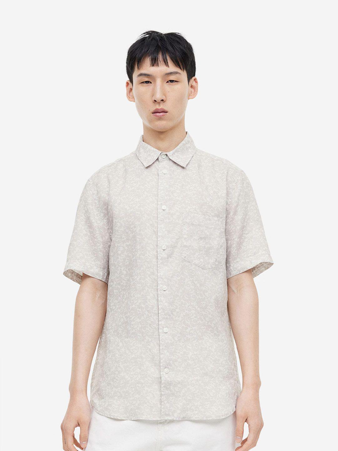 h&m regular fit short-sleeved linen shirt