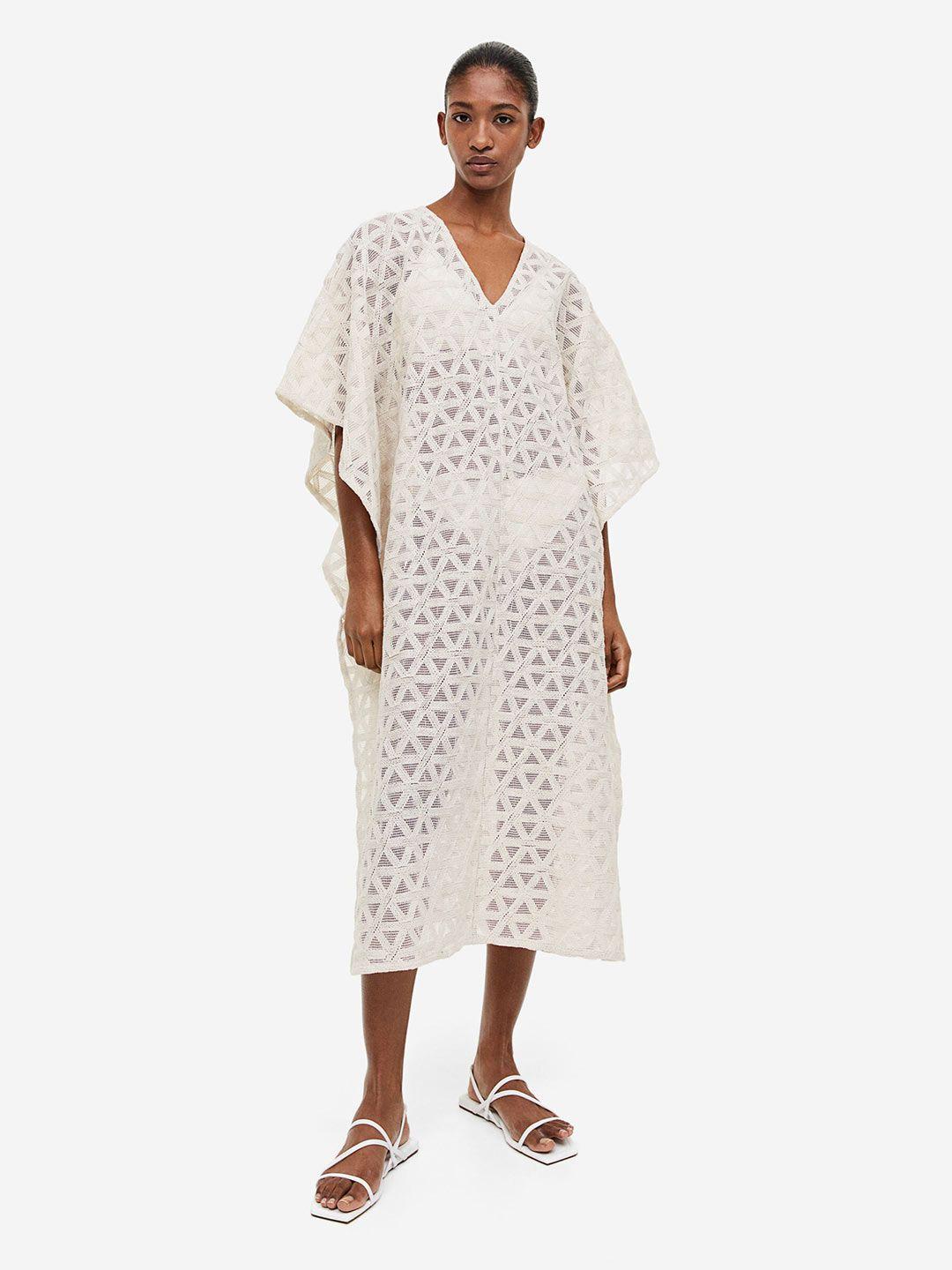 h&m self design lace details oversized kaftan night dress