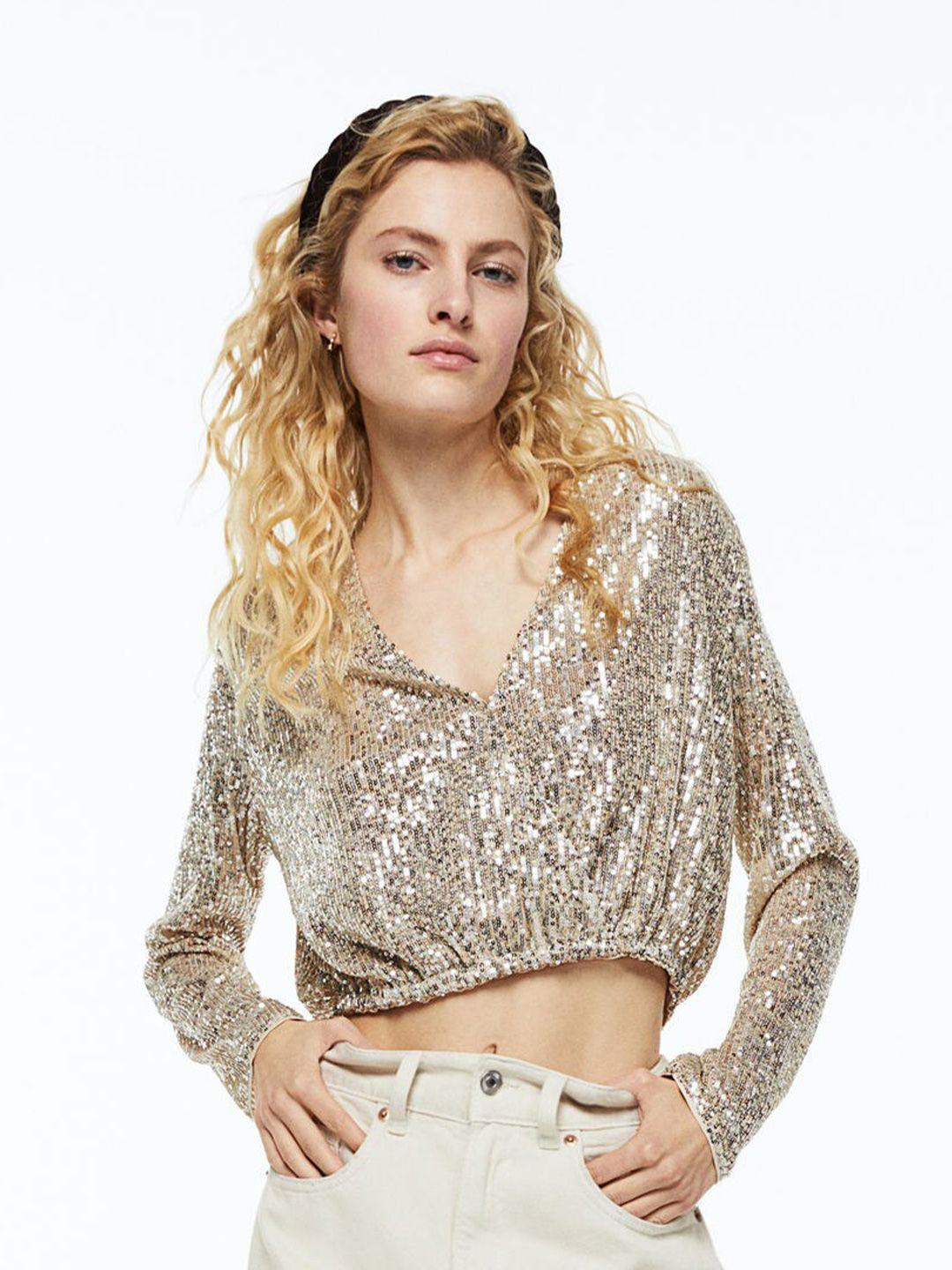 h&m sequined wrapover blouse