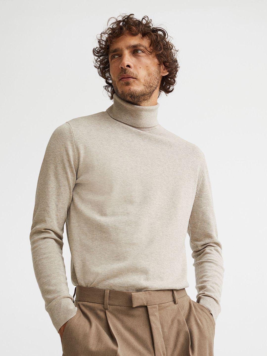 h&m slim fit fine-knit polo-neck cotton jumper