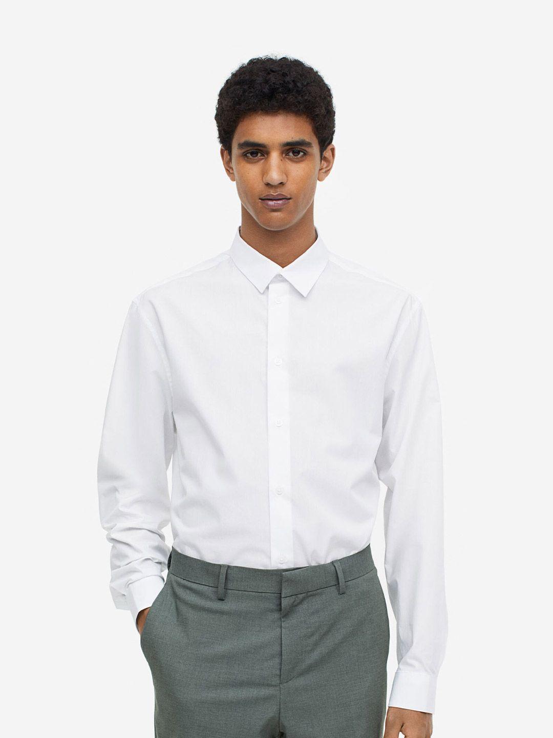 h&m solid cotton regular fit poplin shirt