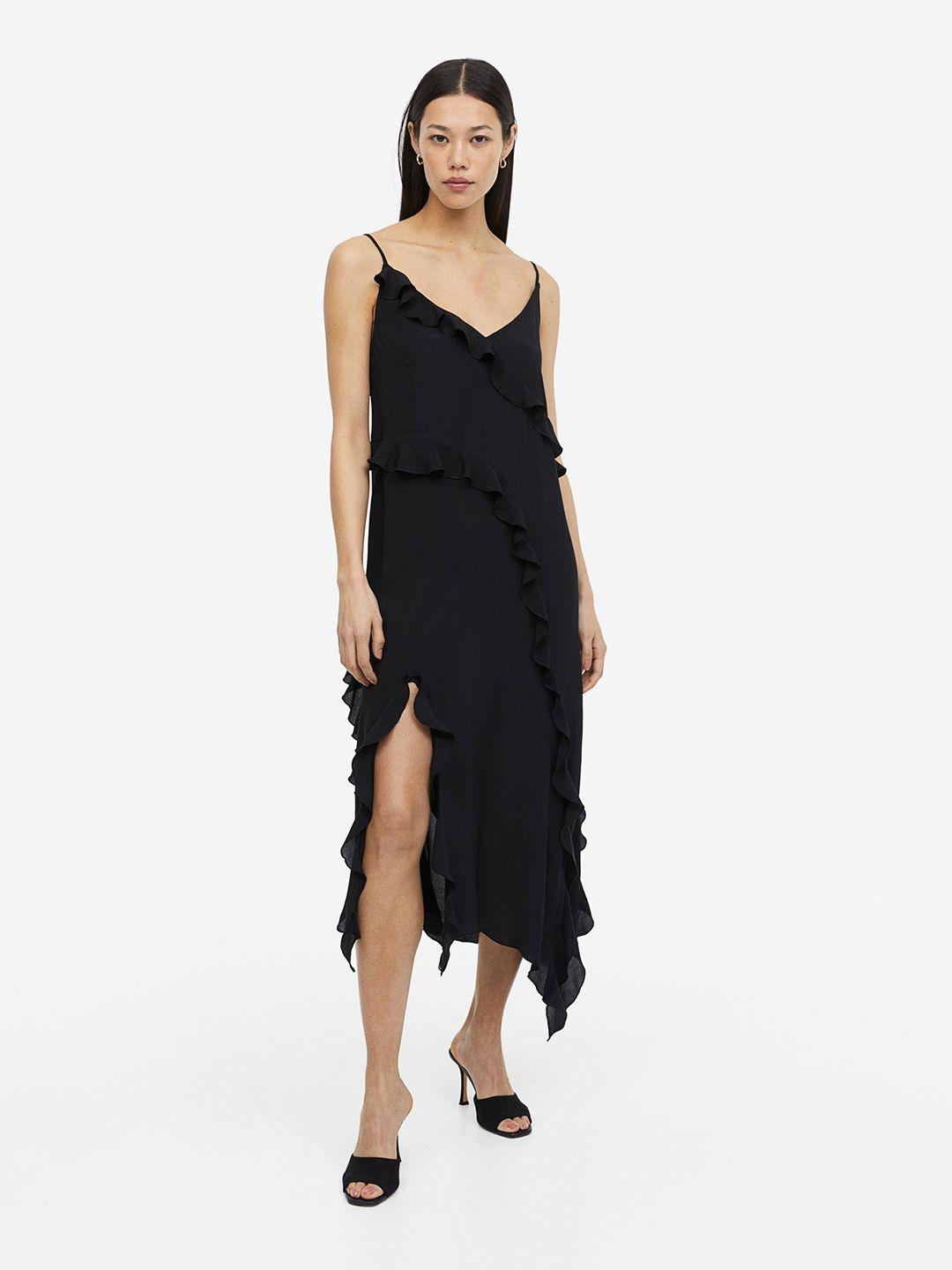 h&m solid flounce-trimmed dress