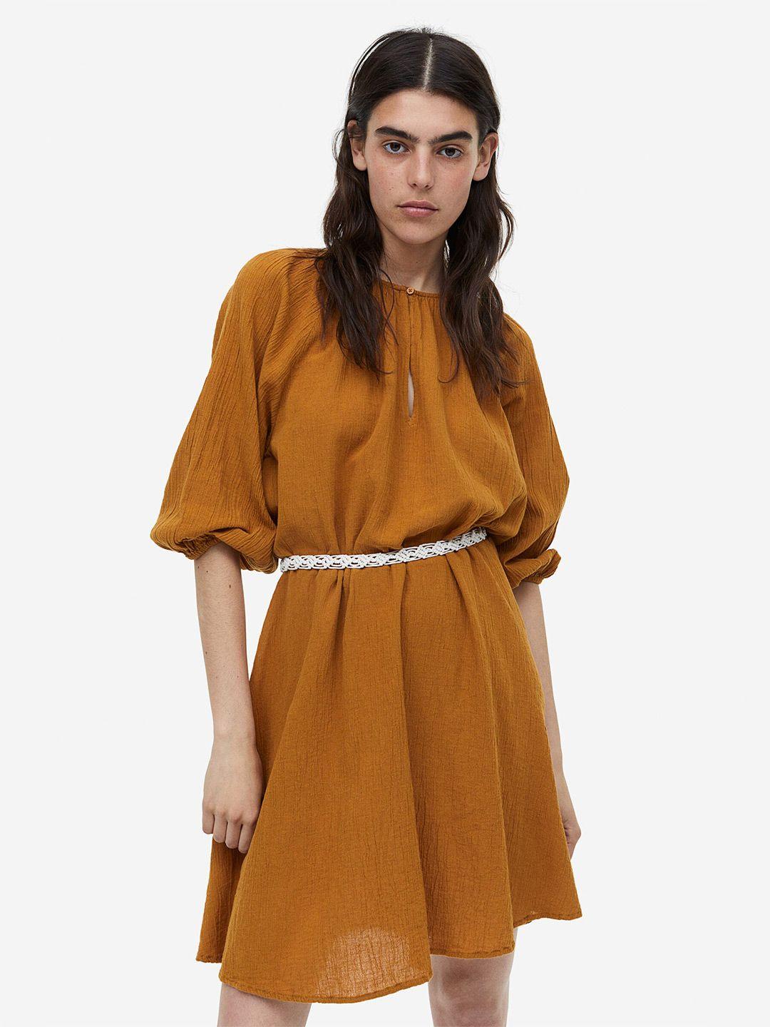 h&m solid tie-belt dress