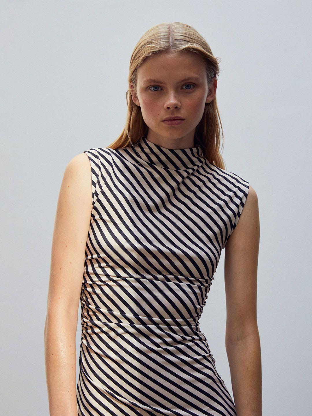 h&m striped gathered bodycon dress