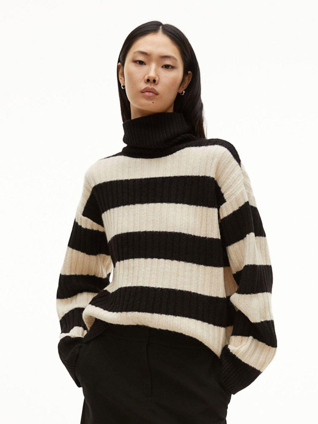 h&m striped rib-knit polo-neck jumper