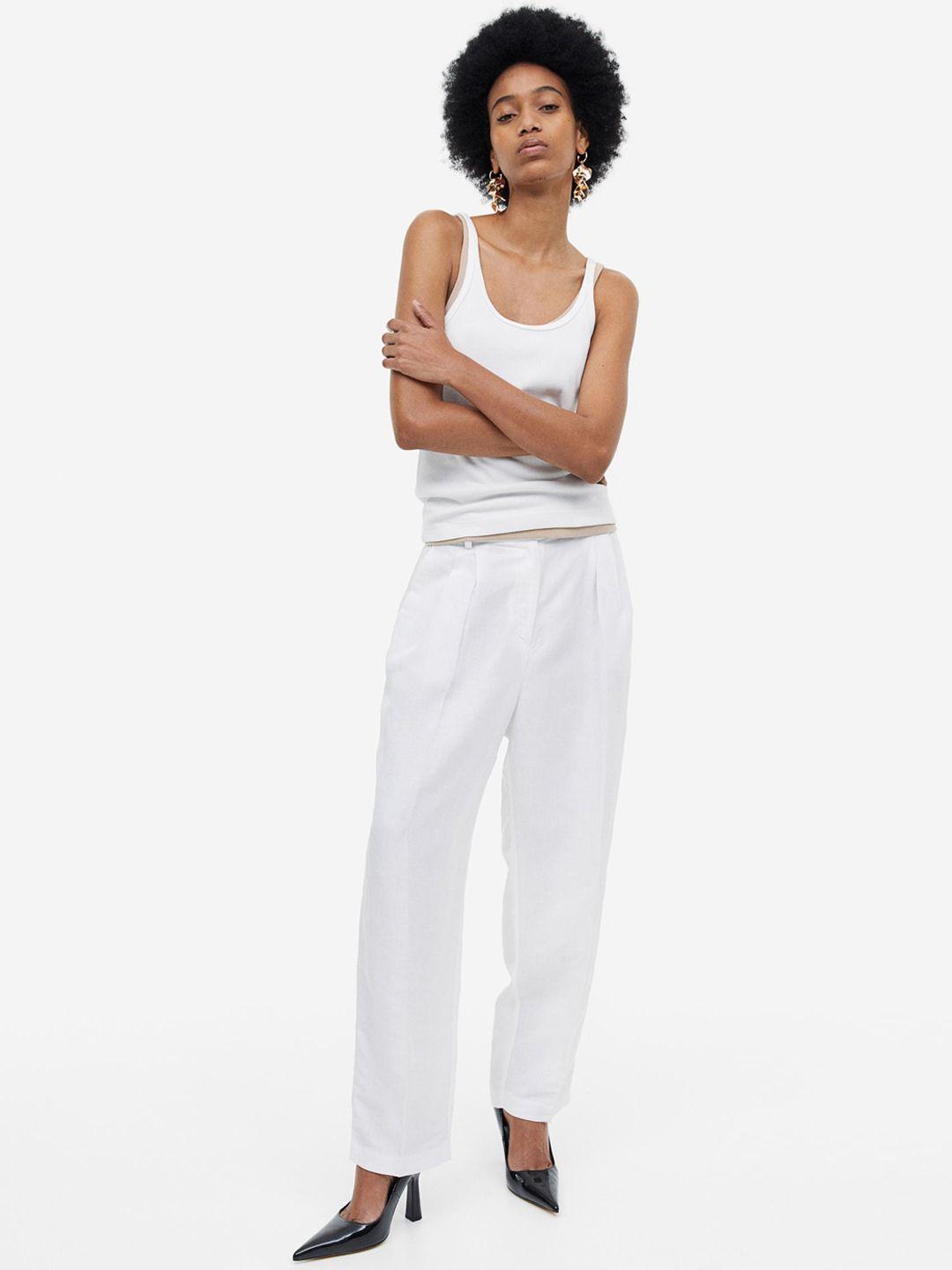 h&m tapered linen-blend trousers