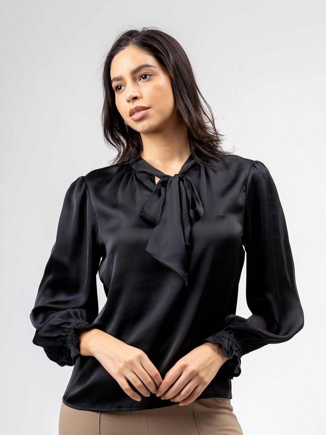 h&m tie collar satin top