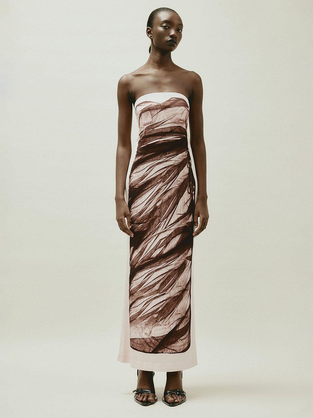 h&m trompe loeil printed bandeau maxi dresses