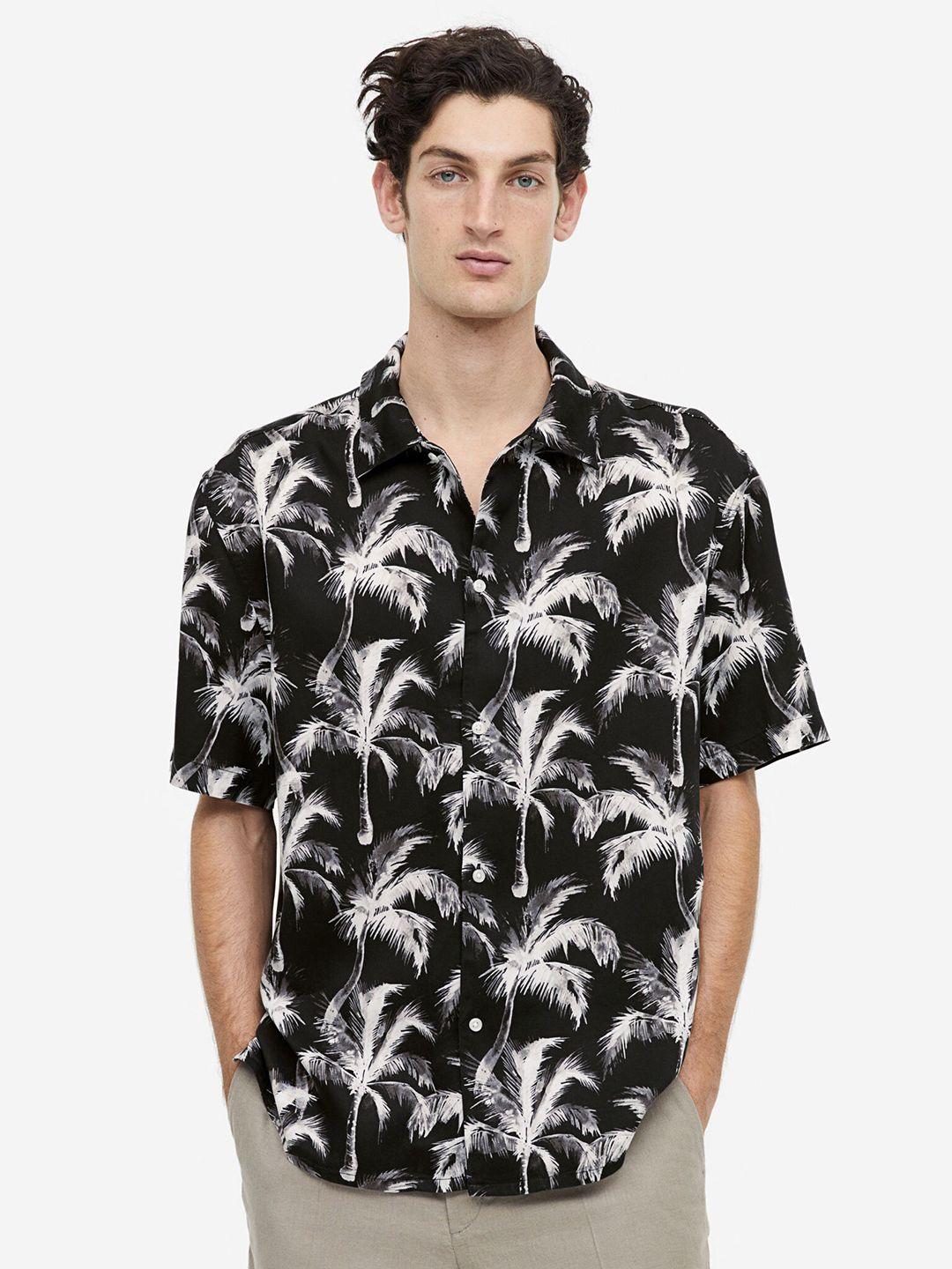 h&m tropical printed regular fit short-sleeved lyocell shirt