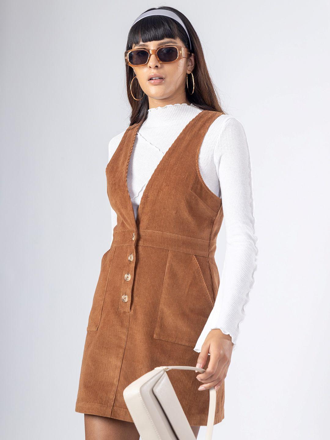 h&m v-neck corduroy pinafore  dress