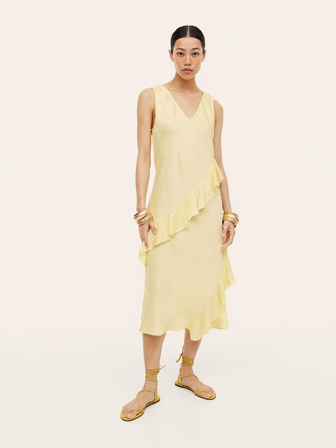 h&m v-neck flounce-trimmed dress