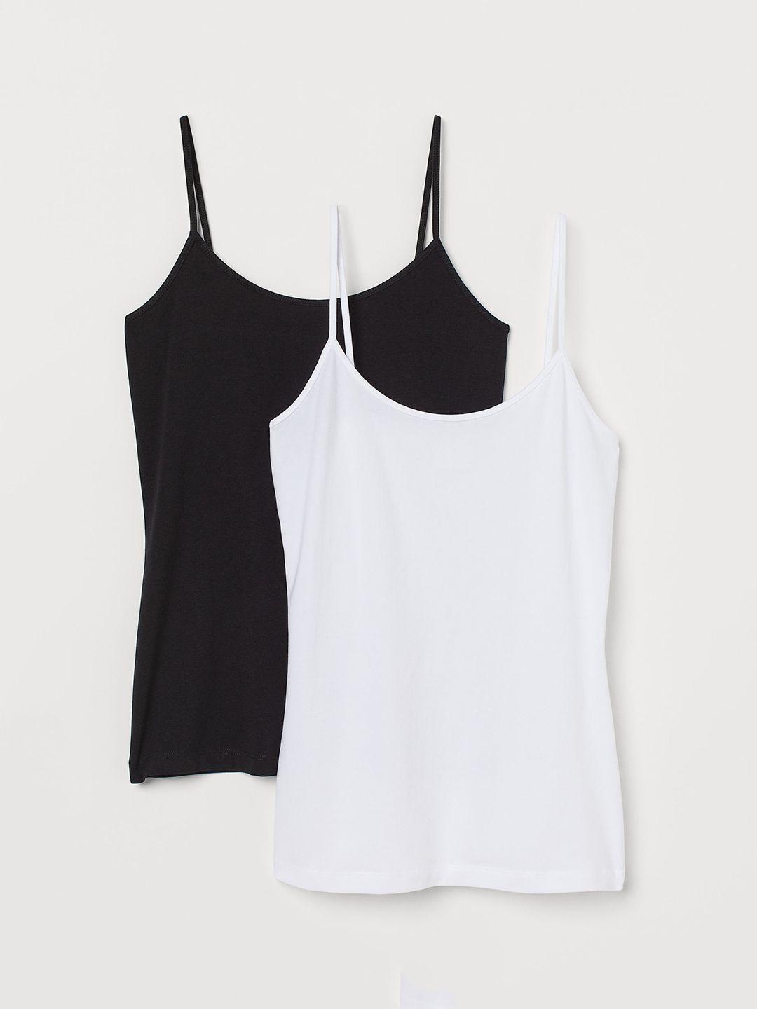 h&m white & black 2-pack jersey strappy tops