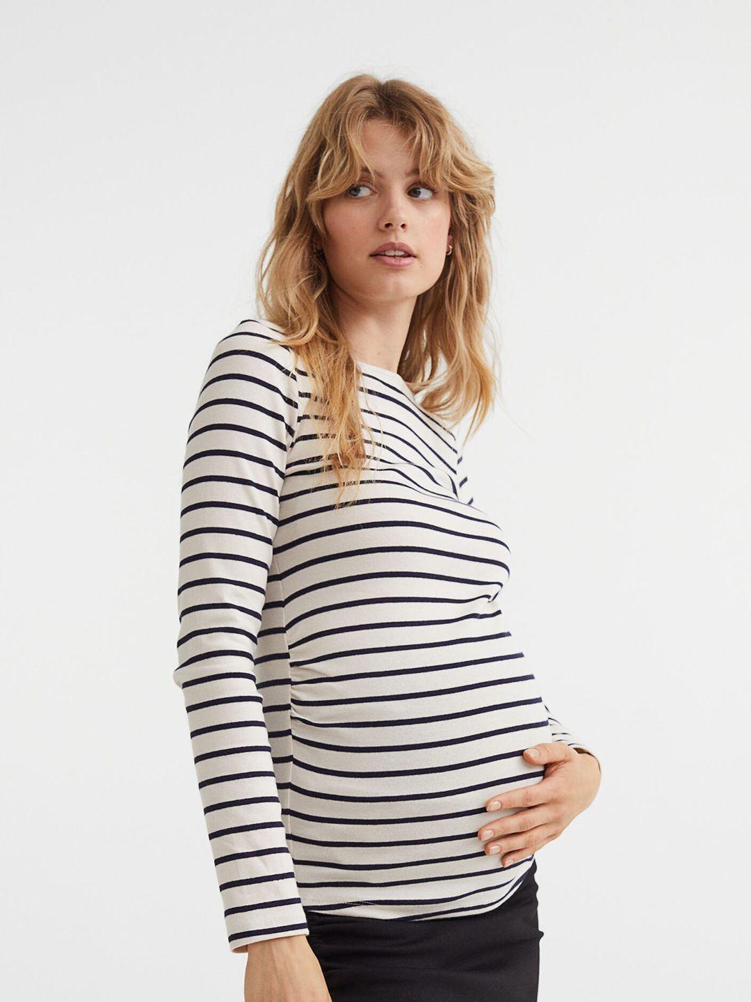 h&m white & black striped long sleeve top