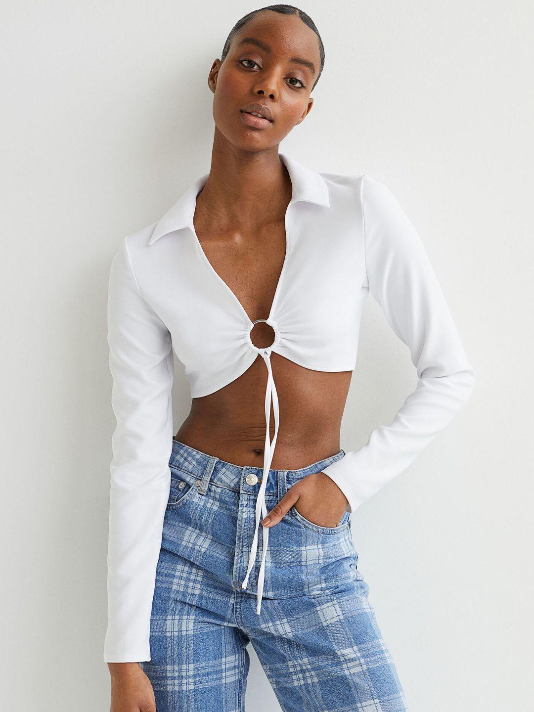 h&m white collared cropped top