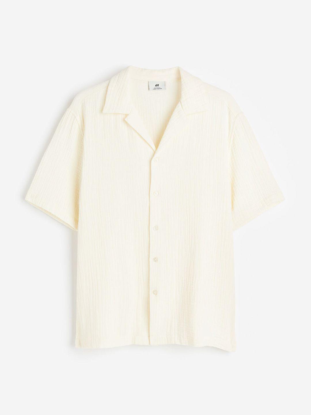 h&m white regular fit muslin resort shirt