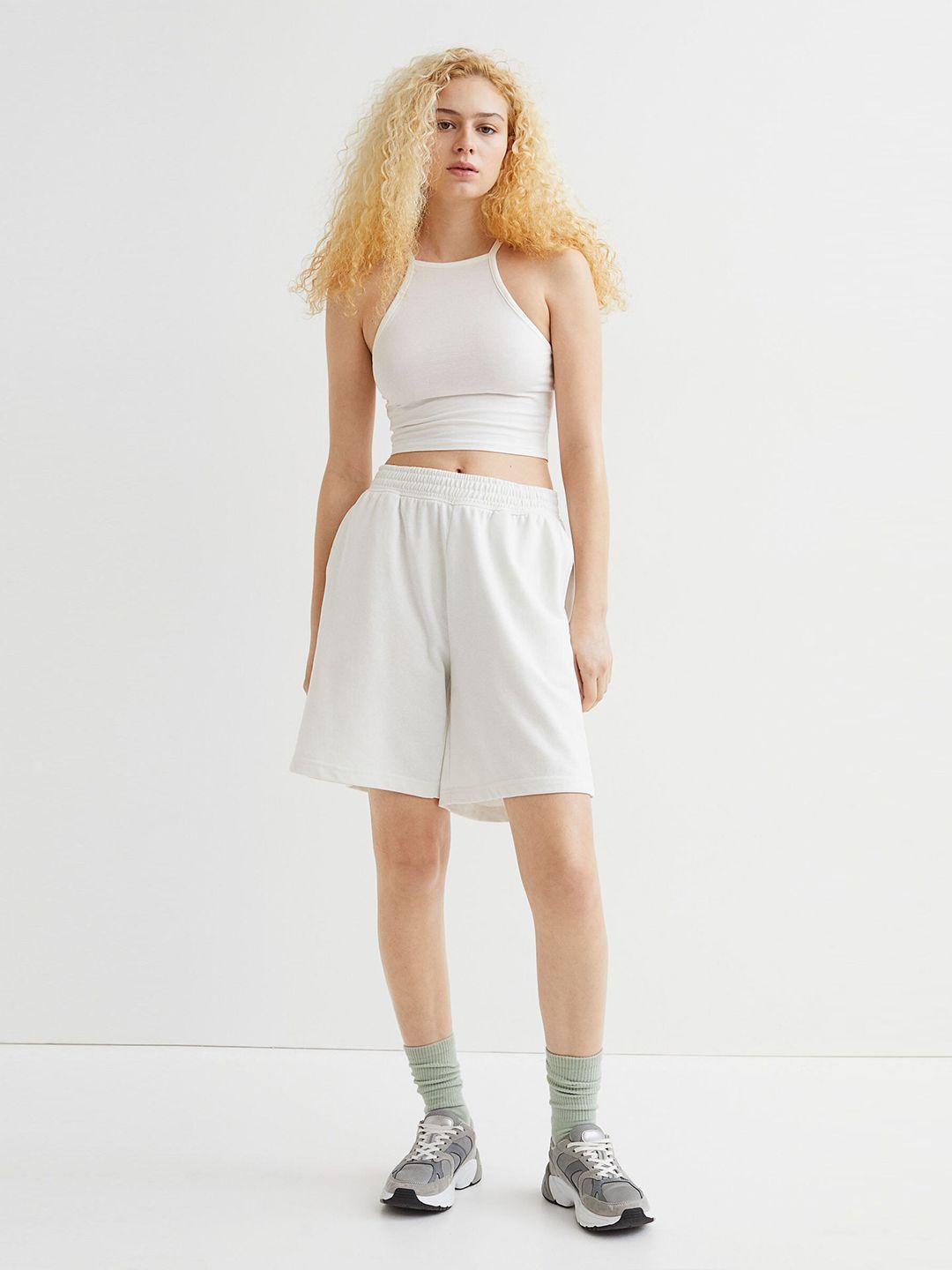 h&m white solid cropped top