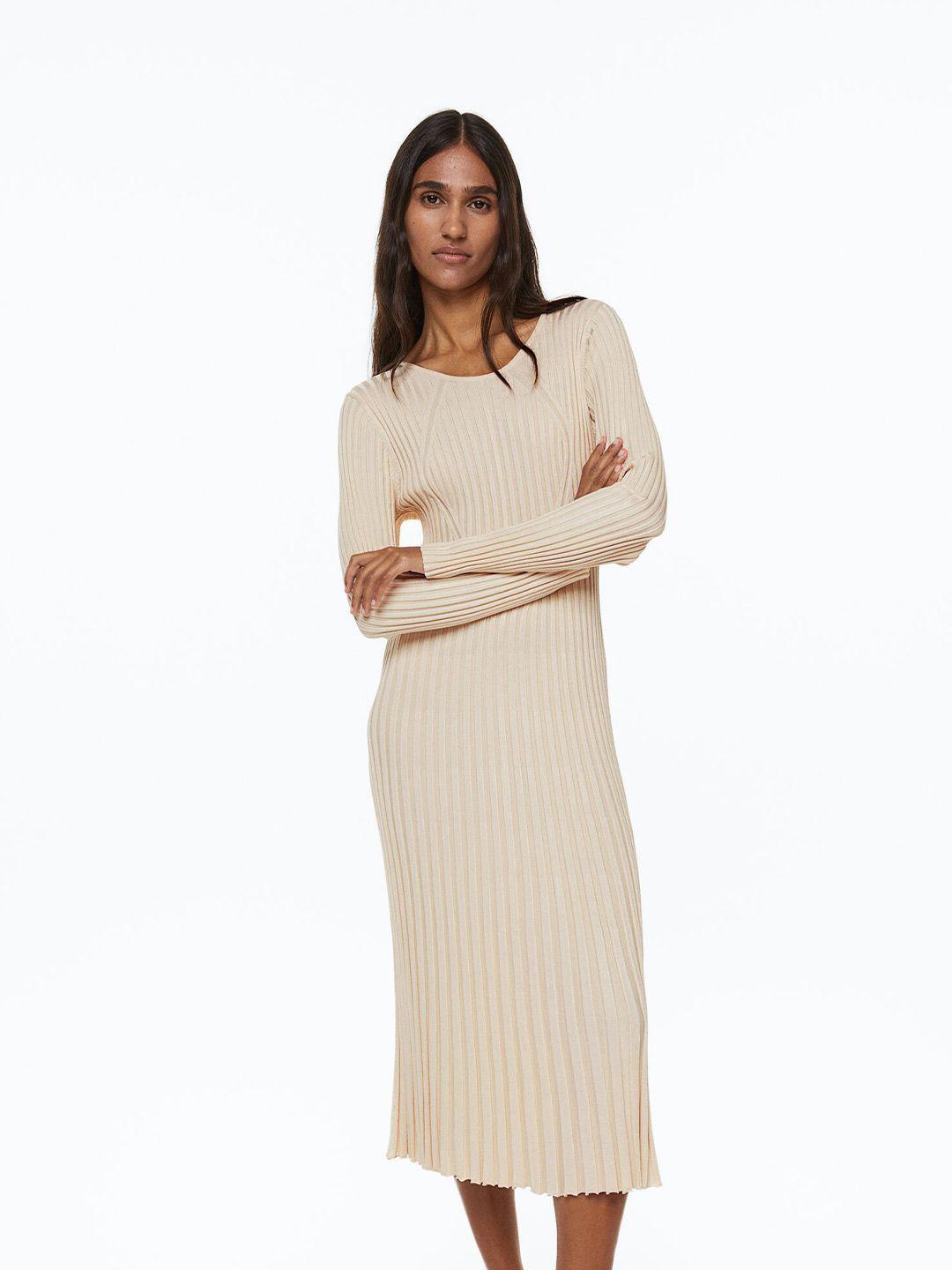 h&m woman beige rib-knit dress