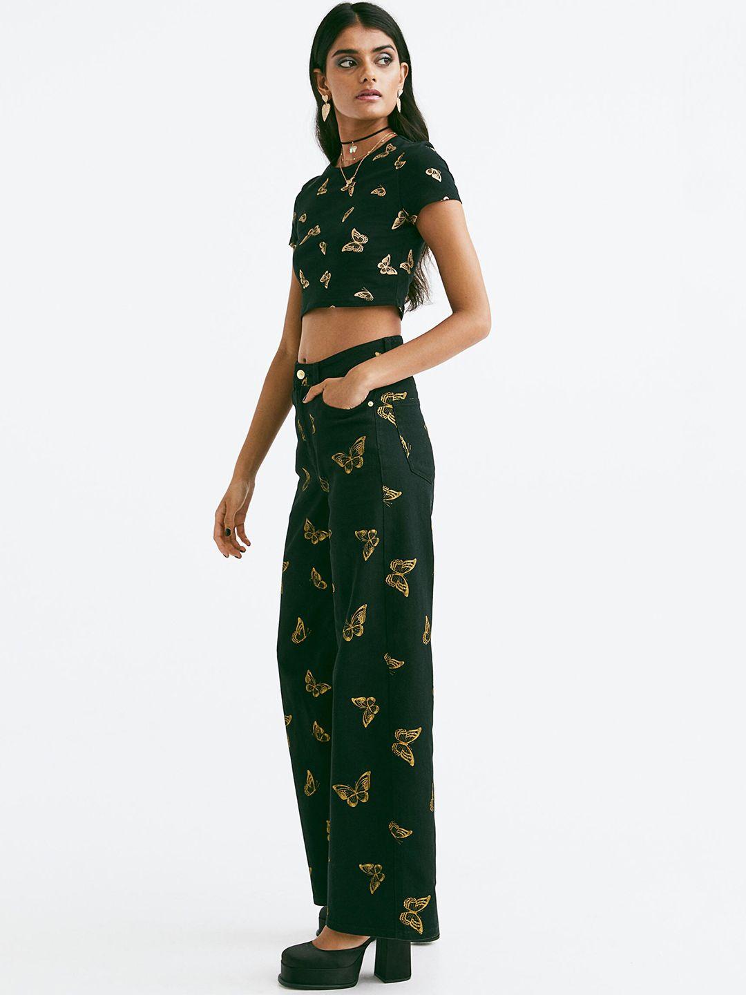 h&m woman patterned twill trousers