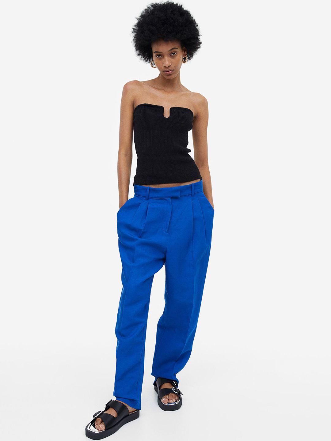 h&m woman tapered linen-blend trousers