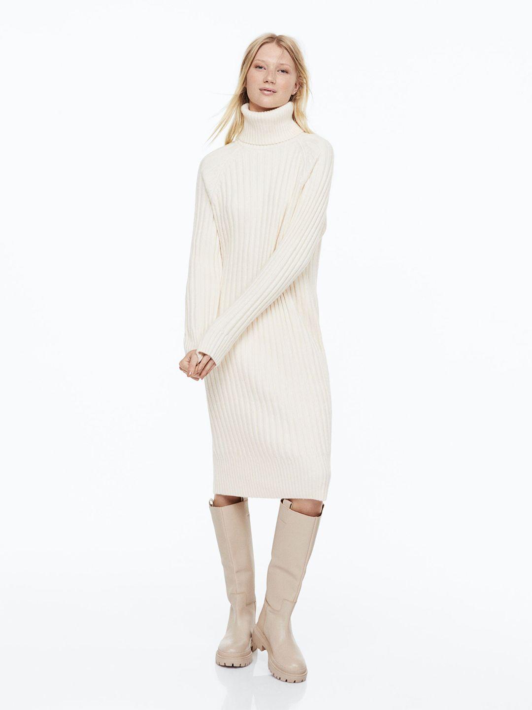 h&m woman white polo-neck dress