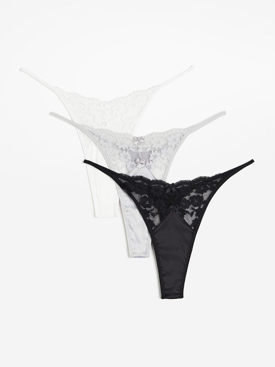 h&m women 3-pack lace and satin thong briefs