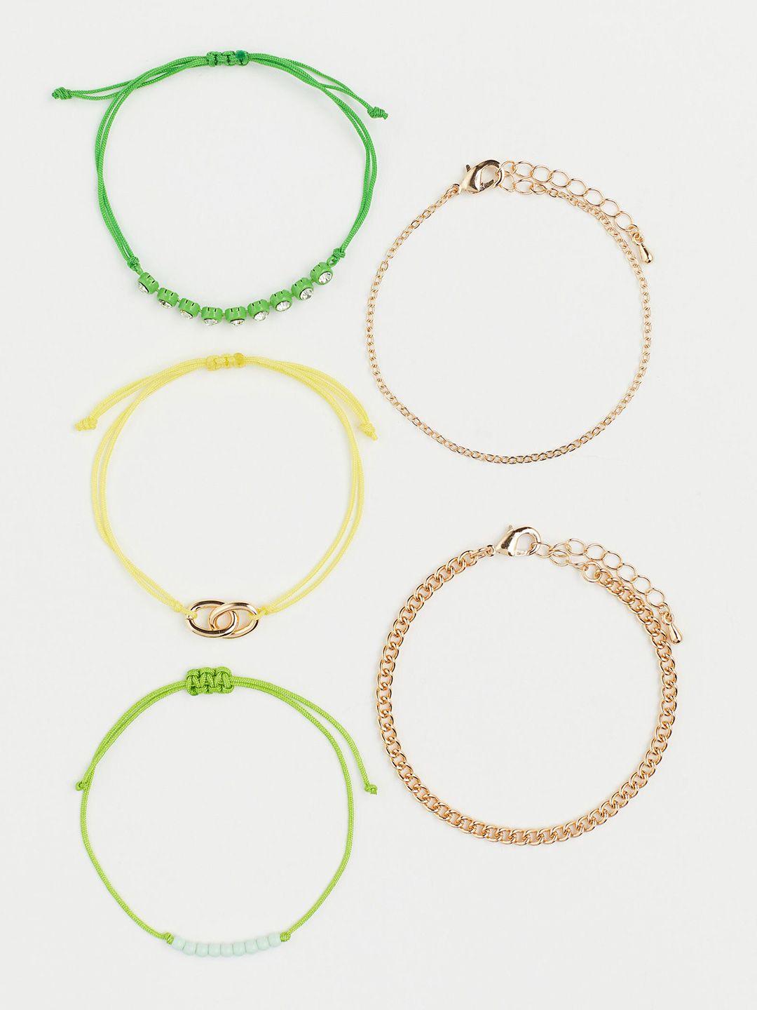 h&m women 5 gold-toned & green wraparound bracelet