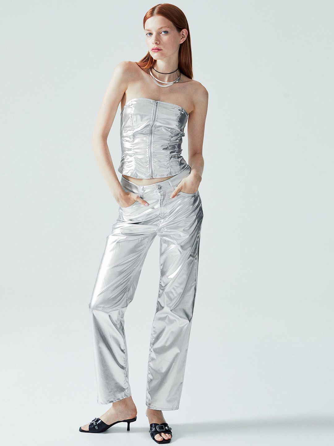h&m women 90s straight coated trousers